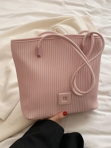 Sac Cabas en Simili Cuir PU Plissé de Mode Grande Capacité Couleur Unie Sac à Main Épaule pour Femmes Décontracté Quotidien Voyage
