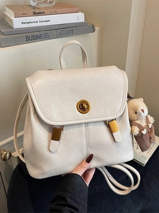 Vintage PU Leather Backpack For Women Preppy Style School Bag With Cute Bear Pendant Fashion Casual Shoulder Bag