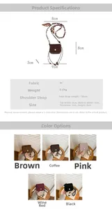 Detailed size specifications and material chart for mini PU leather crossbody bags