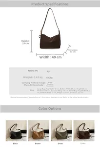 Detailed size specifications and multi-color options for the minimalist PU leather tote set