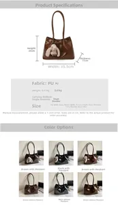 Spécifications de taille pour le grand sac fourre-tout en cuir PU marron avec charme
