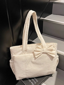 Grand Sac Fourre-tout en Cuir PU pour Femmes Avec Décoration de Nœud Sac à Main Minimaliste Couleur Unie pour Déplacement Quotidien