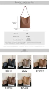 Detail of retro textured PU leather bucket bag with metal twist lock and internal zipper pouch