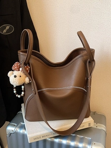 Korean Fashion Large Capacity PU Leather Bucket Bag For Women Urban Simplicity Textured Shoulder Bag Casual Crossbody Bag