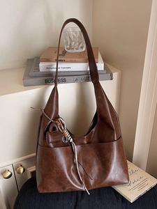 Sac Fourre-tout Vintage en Cuir PU pour Femmes Grande Capacité Minimaliste Sac à Bandoulière Hobo pour Navette Quotidienne Mode