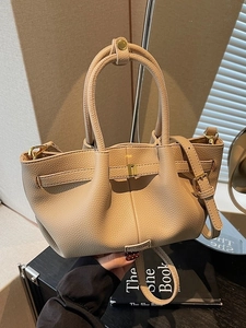 Vintage apricot lychee leather tote bag with top handles and adjustable shoulder strap