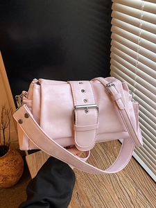 Damen PU Leder Umhängetasche Minimalistisch Quadrat Schultertasche Breiter Riemen Metallschnalle Mode Retro Kleine Messenger Bag