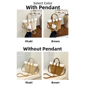 Detailed comparison of suede bucket bags with faux fur trim and adjustable straps