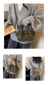 Détail du sac seau matelassé vert olive avec boucle en métal et bandoulière
