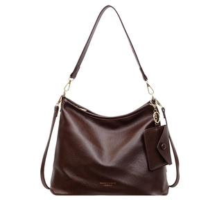 Borsa tote minimalista marrone scuro in ecopelle liscia con piccolo borsellino