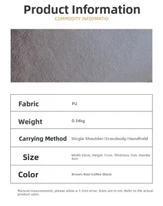Detailed size chart and specifications for the minimalist PU leather crossbody bag