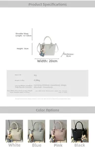 Mini PU tote bucket bag specifications with dimensions and color options shown in detail