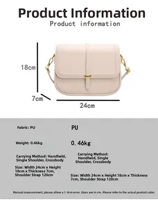 Tableau des tailles détaillé pour sac bandoulière femme avec dimensions et matériaux PU
