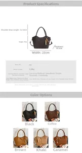 Vue détaillée du grand sac seau en cuir souple avec pendentif en perles et les dimensions