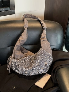 Sparkling Sequin Crescent Shoulder Bag Large Capacity Hobo Bag For Women Casual Party Elegant Versatile Handbag Travel Tote