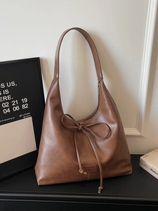 Sac Sous le Bras en Cuir PU Vintage pour Femmes Nœud Papillon Minimaliste Sac à Épaule Grande Capacité Couleur Unie Sac Cabas Mode