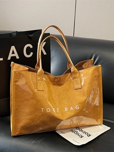 Fashion Women Large Capacity PVC Tote Bag Transparent Double Layer Waterproof Daily Shoulder Handbag Letter Printed Bag