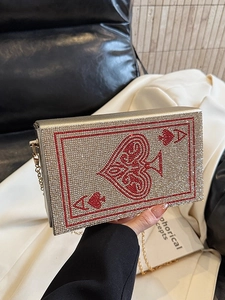 Sac de Soirée Carte à Jouer As de Pique Strass Luxe Chaîne Bandoulière Sac Boîte pour Femmes Fête