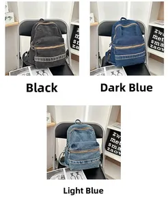 Comparaison détaillée des sacs à dos en denim vintage en noir, bleu foncé et bleu clair