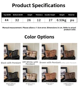 Detailed size guide table for vintage large capacity PU leather tote bag with dimensions