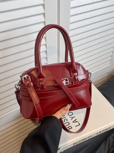 Glossy PU Leather Small Shell Shoulder Bag For Women Vintage Elegant Handbag With Decorative Belt Buckle Crossbody Bag