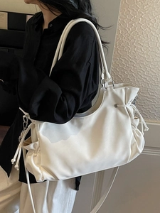 Vintage Soft PU Leather Large Capacity Tote Bag For Women Retro Drawstring Pleated Shoulder Crossbody Bag Fashion Commute Handbag