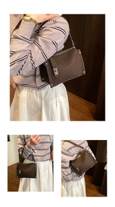 Deep brown pebble leather bag shown in multiple carry styles including shoulder and hand carry