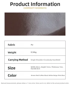 Detailed size chart for minimalist PU leather square bag showing 20x12x7cm dimensions