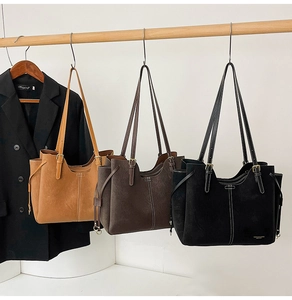 Detailed comparison of large tote bags in brown, dark coffee, and black matte finish