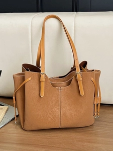 Large Capacity PU Suede Tote Bag Contrast Stitching Women Casual Shoulder Bag Daily Commuting Travel Underarm Handbag