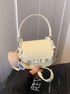 Mini Sac à Bandoulière en Cuir PU pour Femmes Motif à Pois Dentelle Pendentif Cœur Petit Sac à Épaule pour Filles