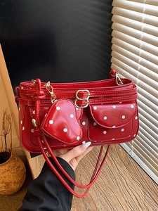 Sac Sous le Bras à Pois Pour Femmes Rétro en Cuir PU Avec Charme de Coeur Bandoulière Réglable Sac à Main de Navettage