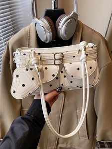 Sac à bandoulière blanc à pois avec mini poches et porte-monnaie en forme de cœur