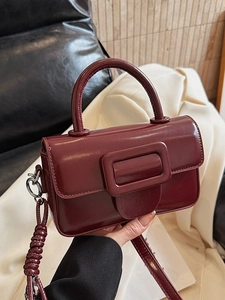 Chic burgundy mini handbag with square buckle and top handle for women's daily commute