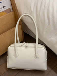 Minimalist creamy white large capacity soft leather tote bag for daily commute