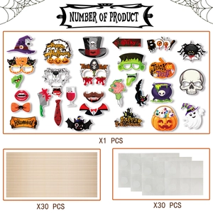 Halloween photo booth props set with paper cutouts, wooden sticks and glue dots