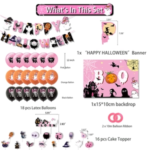 Kit de fête Halloween rose avec bannière Happy Halloween, ballons et décorations