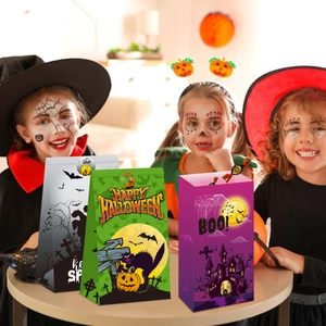Halloween gift bags set with pumpkin, ghost designs and stickers for party treats