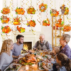 Thanksgiving party swirl decorations featuring pumpkins and turkeys for autumn birthday events