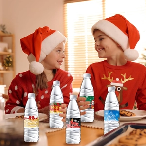 Set of 5 Merry Christmas water bottle stickers with Santa Claus designs for party decor