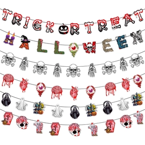 Halloween Trick or Treat banners featuring spooky skull blood hand and cemetery elements