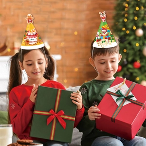 Christmas party paper hats featuring Santa and Reindeer designs for kids holiday celebration