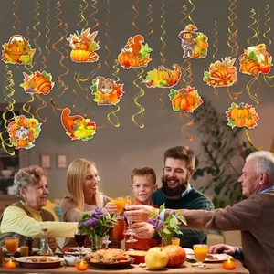 Thanksgiving pumpkin and squirrel ceiling swirls for festive autumn party decoration