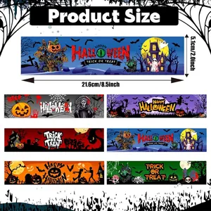 Halloween water bottle stickers with pumpkin and ghost designs in size 8.5x2 inches
