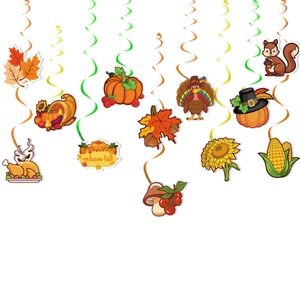 Fall and Thanksgiving party decoration set with maple leaf and turkey spiral swirls