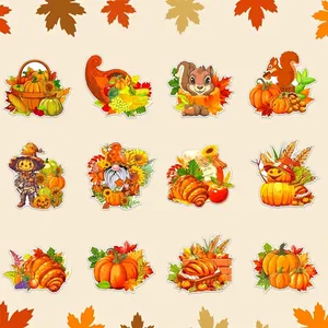 Size chart for Thanksgiving pumpkin party swirl decorations showing various autumn designs