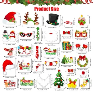 Lot de 25 accessoires photo de Noël avec bonnets de Père Noël et lunettes de renne festives