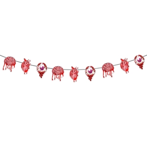 Detail of Halloween bloody internal organs banner featuring realistic brain and heart design