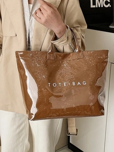 Borsa tote marrone con motivo a serpente, stampa TOTE BAG bianca e finitura lucida chic
