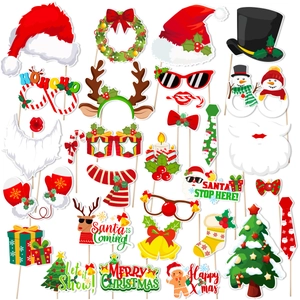 Accessoires de Photobooth de Noël DIY Bois de Renne Bonnet de Père Noël Moustache Lunettes pour Fête de Noël Décoration
